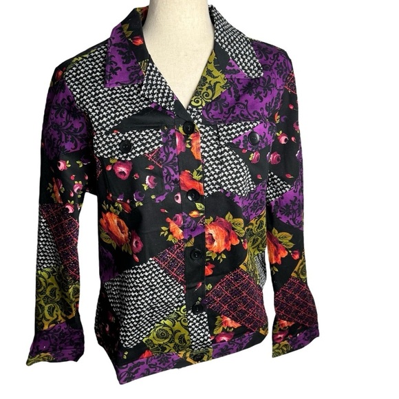 Drapers & Damon’s floral mixed media  artsy button down jacket S NWOT - Picture 4 of 8